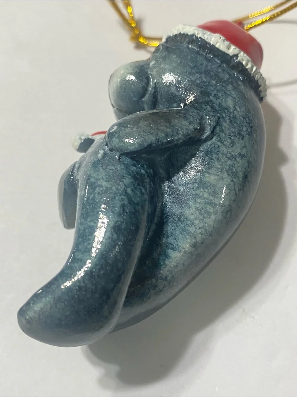 VTG Manatee Mom & Baby Christmas Ornament Santa Hats Coastal Beach Holiday Decor